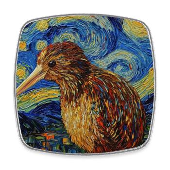 Kiwi New Zealand Van Gogh Style Starry Night - Square fridge magnet - white - Front