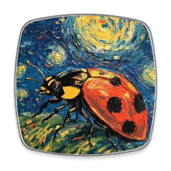 Coccinelle Van Gogh Style Nuit étoilée - Magnet carré - blanc - Devant