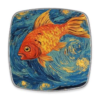 Poisson rouge poisson style Van Gogh nuit étoilée - Magnet carré - blanc - Devant