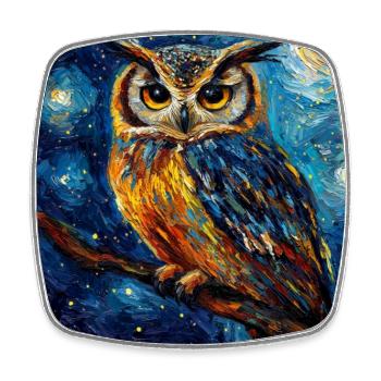 hibou oiseau style van gogh nuit étoilée - Magnet carré - blanc - Devant