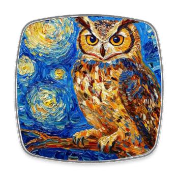 Owl Bird Van Gogh Style Starry Night - Square fridge magnet - white - Front