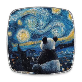 Panda Bear Van Gogh Style Starry Night - Square fridge magnet - white - Front