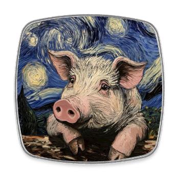 Schwein Ferkel Van Gogh Style Starry Night - Viereckiger Kühlschrankmagnet - Weiß - Vorne