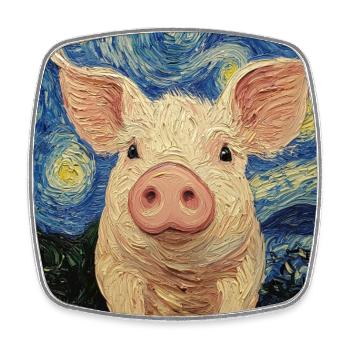 Schwein Ferkel Van Gogh Style Starry Night - Viereckiger Kühlschrankmagnet - Weiß - Vorne
