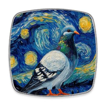 Colombe Oiseau Van Gogh Style Nuit étoilée - Magnet carré - blanc - Devant