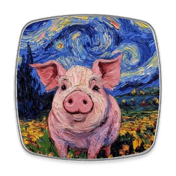 Schwein Ferkel Van Gogh Style Starry Night - Viereckiger Kühlschrankmagnet - Weiß - Vorne