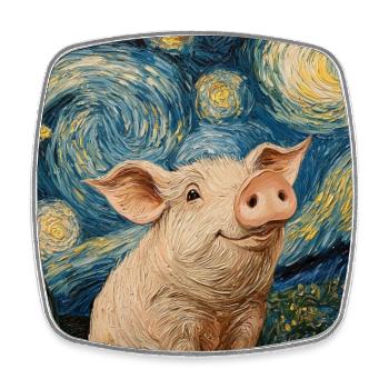 Schwein Ferkel Van Gogh Style Starry Night - Viereckiger Kühlschrankmagnet - Weiß - Vorne