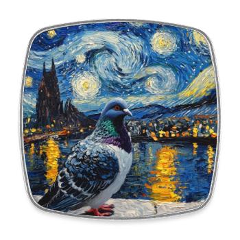 Colombe Oiseau Van Gogh Style Nuit étoilée - Magnet carré - blanc - Devant