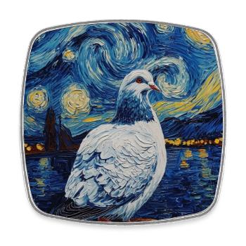 Colombe Oiseau Van Gogh Style Nuit étoilée - Magnet carré - blanc - Devant