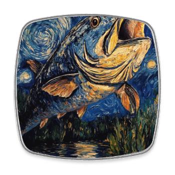 Carp Fish Van Gogh Style - Square fridge magnet - white - Front