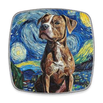Pitbull chien chiens Van Gogh style nuit étoilée - Magnet carré - blanc - Devant
