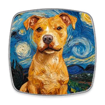 Pitbull chien chiens Van Gogh style nuit étoilée - Magnet carré - blanc - Devant