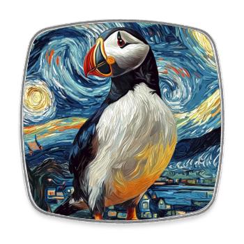 Macareux Oiseau Style Van Gogh Nuit étoilée - Magnet carré - blanc - Devant