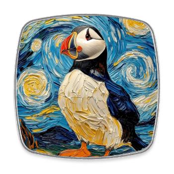 Macareux Oiseau Style Van Gogh Nuit étoilée - Magnet carré - blanc - Devant