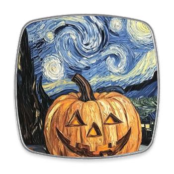 Kürbis Halloween Van Gogh Style Starry Night - Viereckiger Kühlschrankmagnet - Weiß - Vorne