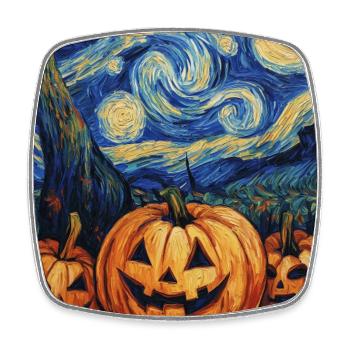 Kürbis Halloween Van Gogh Style Starry Night - Viereckiger Kühlschrankmagnet - Weiß - Vorne