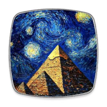 Pyramid Egypt Desert Van Gogh Style Starry Night - Square fridge magnet - white - Front