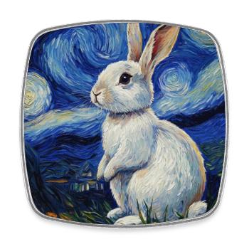 Lapin Lapin Lapin Van Gogh Style Nuit étoilée - Magnet carré - blanc - Devant