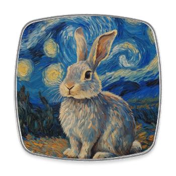 Lapin Lapin Lapin Van Gogh Style Nuit étoilée - Magnet carré - blanc - Devant