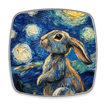 Lapin Lapin Lapin Van Gogh Style Nuit étoilée - Magnet carré - blanc - Devant