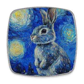 Lapin Lapin Lapin Van Gogh Style Nuit étoilée - Magnet carré - blanc - Devant