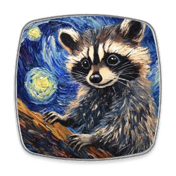 Waschbär Raccoon Van Gogh Style Starry Night - Square fridge magnet - white - Front