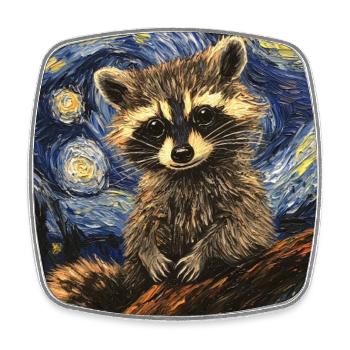 Waschbär Raccoon Van Gogh Style Starry Night - Square fridge magnet - white - Front