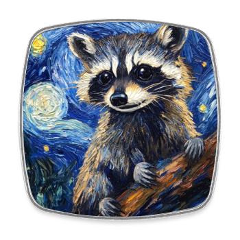 Waschbär Raccoon Van Gogh Style Starry Night - Square fridge magnet - white - Front