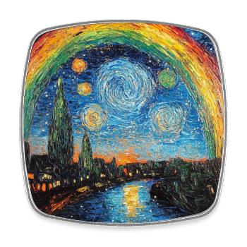 Rainbow Van Gogh Style Starry Night - Square fridge magnet - white - Front
