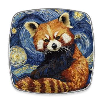 Red Panda Bear Van Gogh Style Starry Night - Square fridge magnet - white - Front