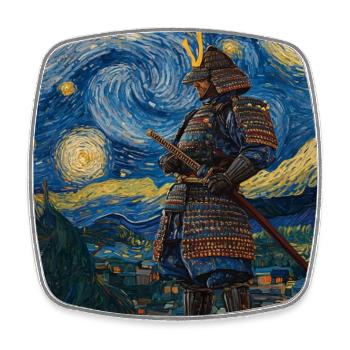 Samurai Japan Van Gogh Style Starry Night - Viereckiger Kühlschrankmagnet - Weiß - Vorne