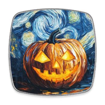 Kürbis Halloween Van Gogh Style Starry Night - Viereckiger Kühlschrankmagnet - Weiß - Vorne