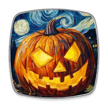 Kürbis Halloween Van Gogh Style Starry Night - Viereckiger Kühlschrankmagnet - Weiß - Vorne