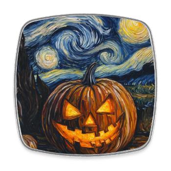 Kürbis Halloween Van Gogh Style Starry Night - Viereckiger Kühlschrankmagnet - Weiß - Vorne