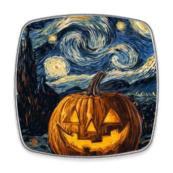 Kürbis Halloween Van Gogh Style Starry Night - Viereckiger Kühlschrankmagnet - Weiß - Vorne