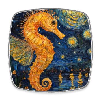 Seahorse Van Gogh Style Starry Night - Square fridge magnet - white - Front