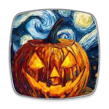 Kürbis Halloween Van Gogh Style Starry Night - Viereckiger Kühlschrankmagnet - Weiß - Vorne
