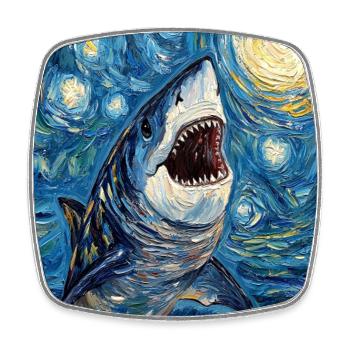 Shark Fish Van Gogh Style Starry Night - Square fridge magnet - white - Front