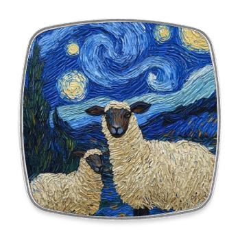 Schaf Van Gogh Style Starry Night - Viereckiger Kühlschrankmagnet - Weiß - Vorne