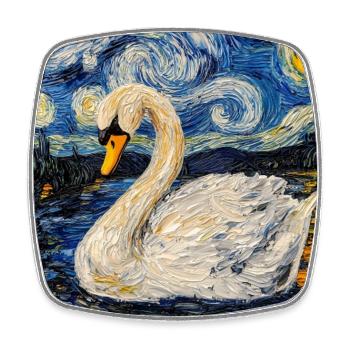 Schwan Vogel Van Gogh Style - Viereckiger Kühlschrankmagnet - Weiß - Vorne