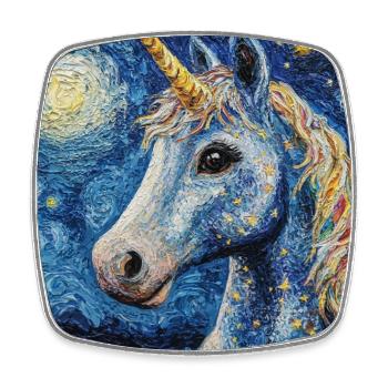 Einhorn Einhörner Unicorn Van Gogh Style - Viereckiger Kühlschrankmagnet - Weiß - Vorne