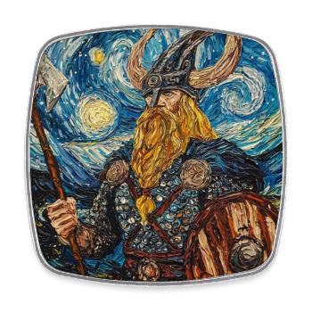 Viking Van Gogh Style - Square fridge magnet - white - Front