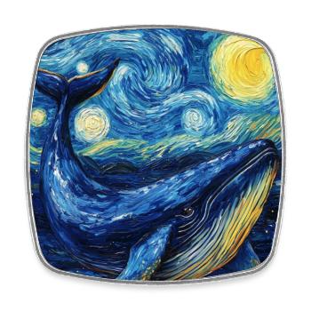 Whale Fish Blue Whale Van Gogh Style Starry Night - Square fridge magnet - white - Front