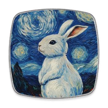 Rabbit Van Gogh Style Starry Night - Square fridge magnet - white - Front