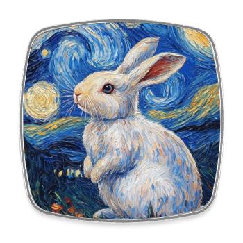 Rabbit Van Gogh Style Starry Night - Square fridge magnet - white - Front