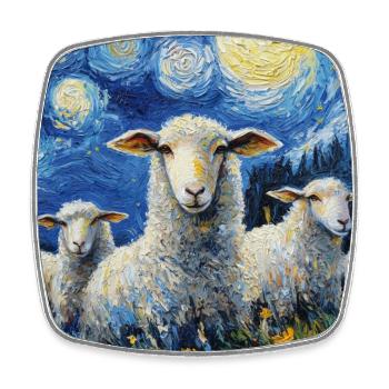Schaf Van Gogh Style Starry Night - Viereckiger Kühlschrankmagnet - Weiß - Vorne