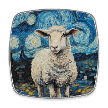 Schaf Van Gogh Style Starry Night - Viereckiger Kühlschrankmagnet - Weiß - Vorne