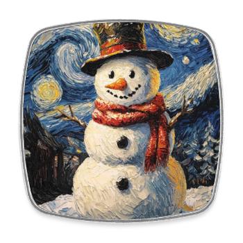 bonhomme de neige hiver neige van gogh nuit étoilée - Magnet carré - blanc - Devant