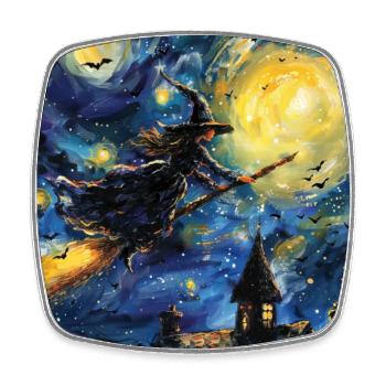 Sorcière Van Gogh Nuit étoilée - Magnet carré - blanc - Devant