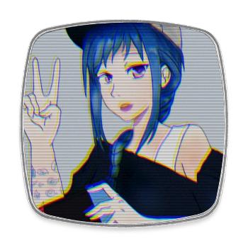 Retro Anime Gamer Girl Glitch Art Vaporwave Style - Square fridge magnet - white - Front